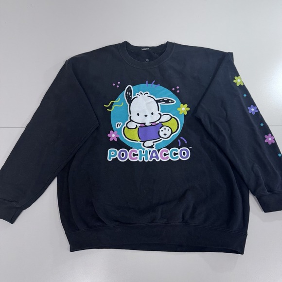 Ripple Junction Sweaters - Pochacco Crewneck Sweatshirt Pullover Sanrio Floral Black Ripple Junction XL